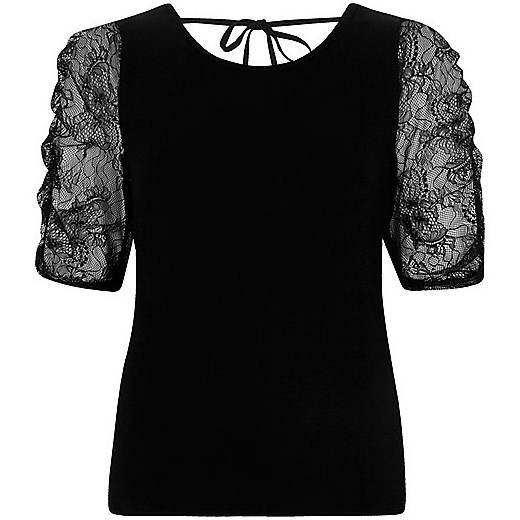 Black lace puff sleeve top 