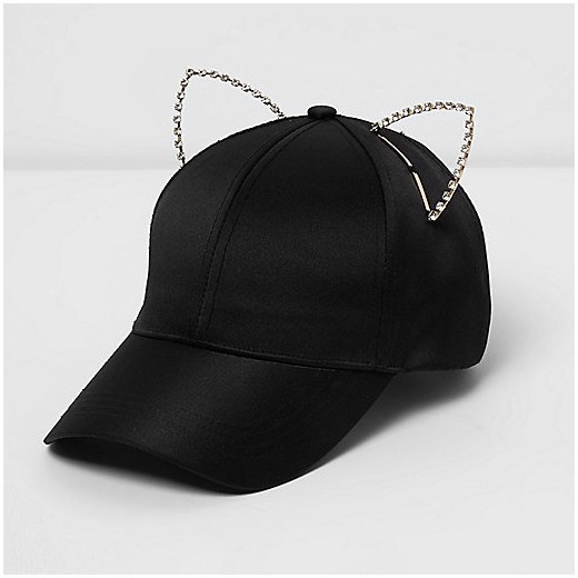 Black embellished kitten ears cap 
