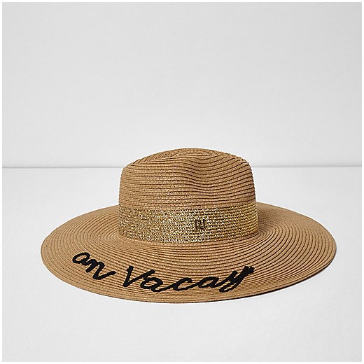 Light brown 'on vacay' straw fedora hat 