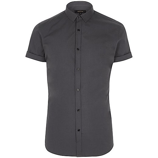 Dark grey short sleeve slim fit shirt   River Island  