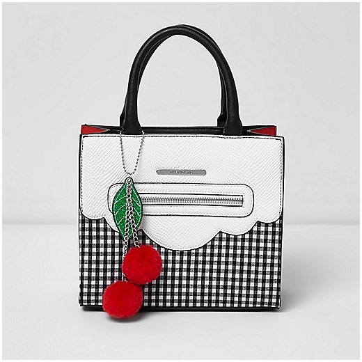 Girls white and red small gingham purse 