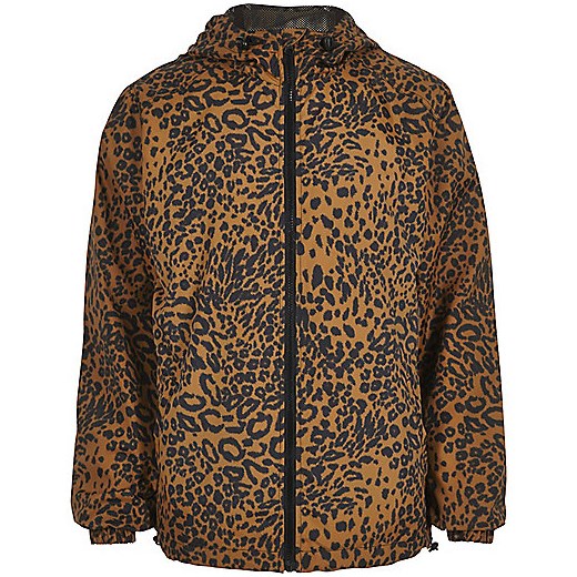 Brown leopard print hooded jacket 