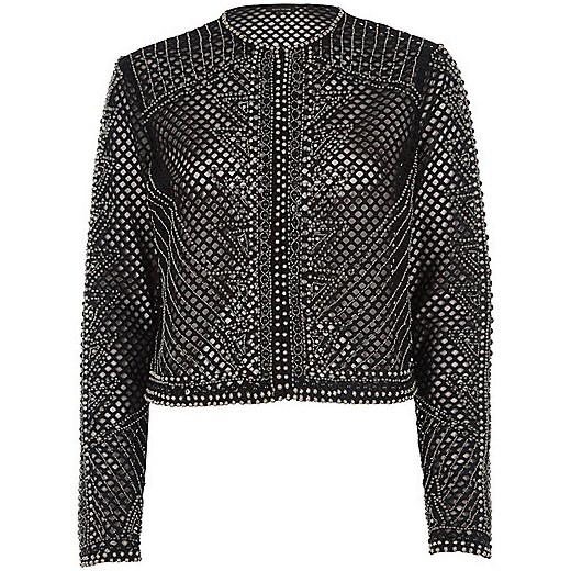 Black mesh embellished cropped jacket 