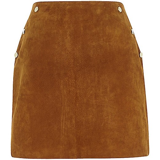 Brown suede studded skirt   River Island  