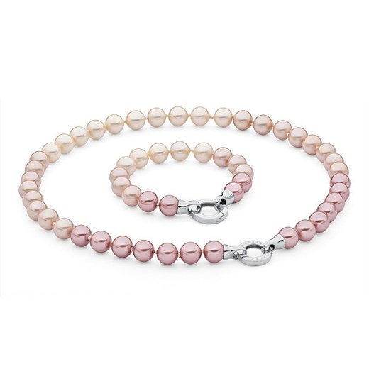 Komplet biżuterii z pudrowo-różowymi perłami z muszli, o średnicy 10 mm (naszyjnik - 50 cm, bransoletka - 20,5 cm) bialy   florenzocastello.com