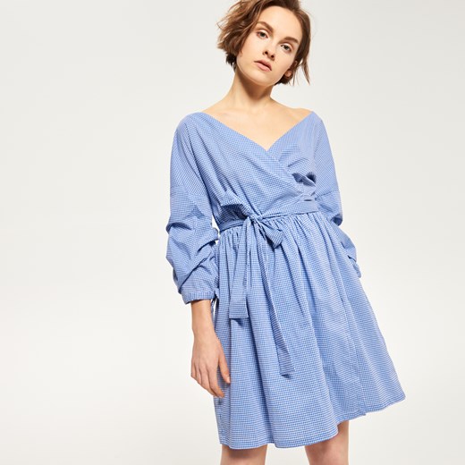 Reserved - Sukienka z kopertowym dekoltem - Niebieski  Reserved 34 