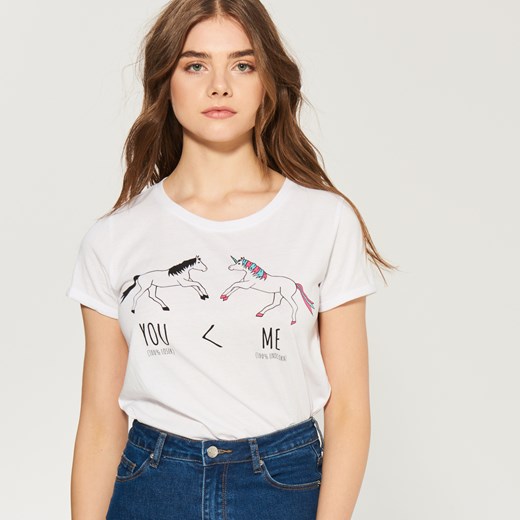 Sinsay - T-shirt z unicornem - Biały Sinsay bezowy XL 