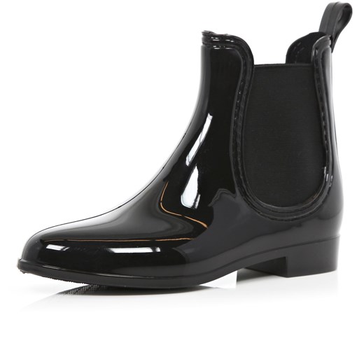 Black high shine chelsea boot wellies river-island Botki