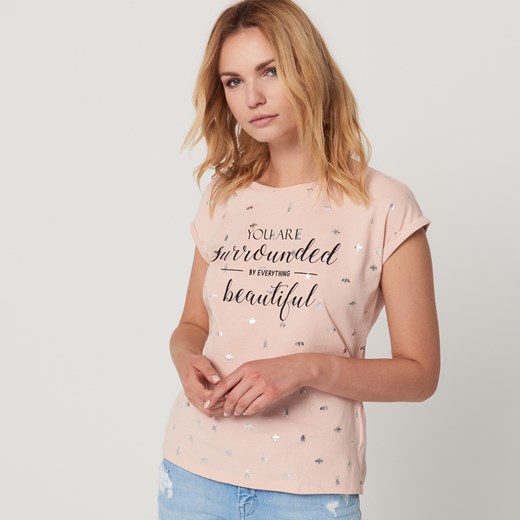 Mohito - Bawełniana koszula z metalicznym napisem - Różowy