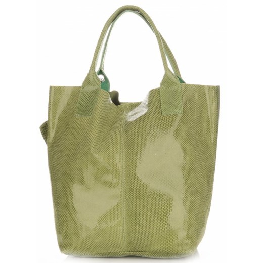 Shopperbag modna torebka Skórzana Lakier Butelkowa Zieleń (kolory) Genuine Leather szary  PaniTorbalska