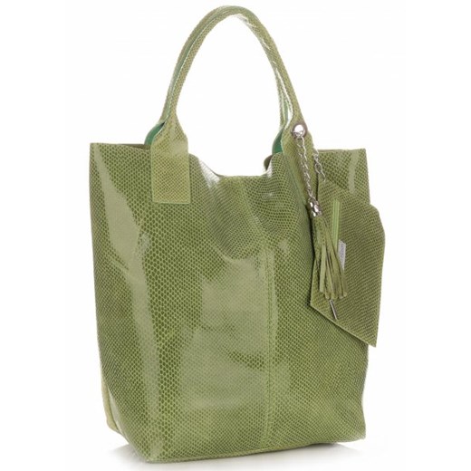 Shopperbag modna torebka Skórzana Lakier Butelkowa Zieleń (kolory) zielony Genuine Leather  PaniTorbalska