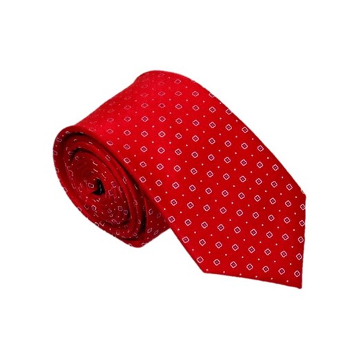 KP-002 Czerwony Krawat Jedwabny ze Wzorem w Kwadraty i Kropki (Żakardowy) Luma Milanówek   