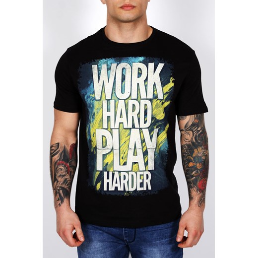 Koszulka z printem WORK HARD czarna czarny Exit L MODOLINE.PL