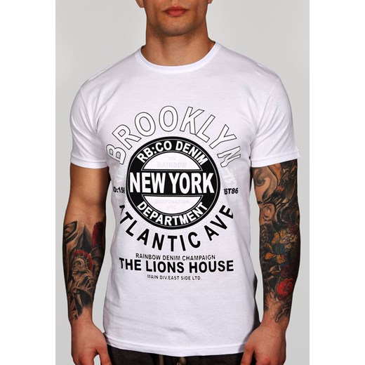 Koszulka z printem NEW YORK biała rozowy Exit L MODOLINE.PL