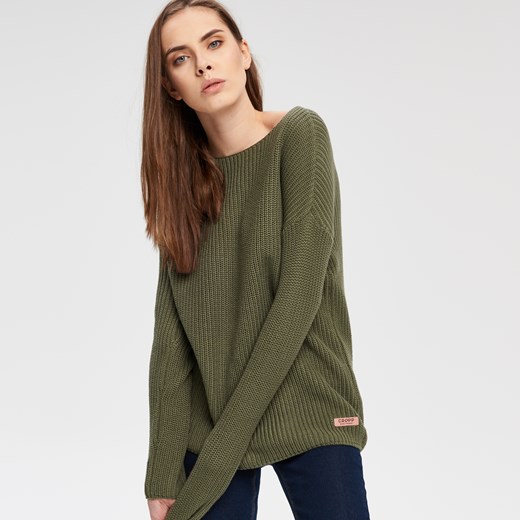 Cropp - Sweter o widocznym splocie - Zielony