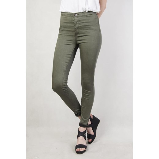 Zielone spodnie skinny jeans z wysokim stanem