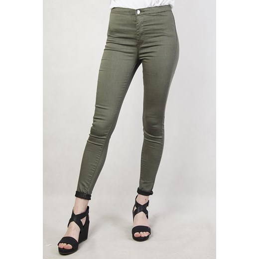 Zielone spodnie skinny jeans z wysokim stanem