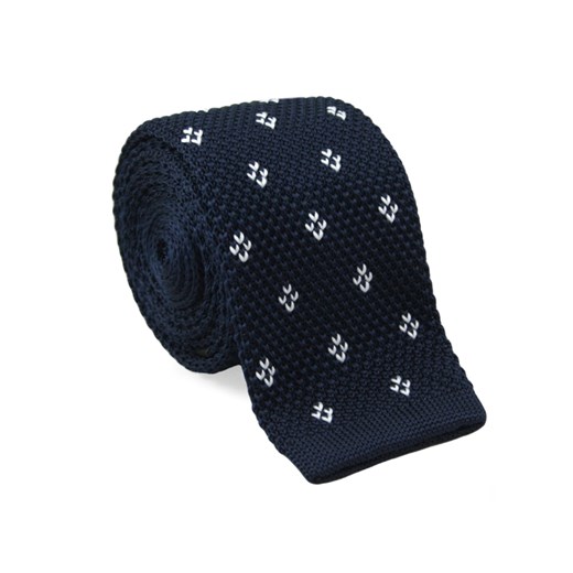Granatowy Dziergany Krawat Typu Knit w Drobny Biały Wzór - 5,5 cm - Alties KRALTS0054