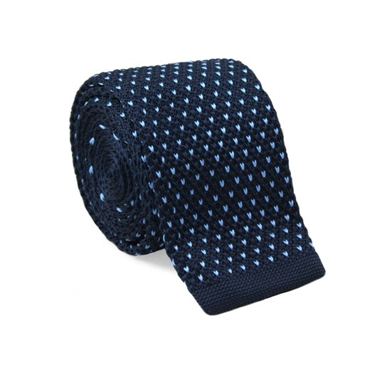 Granatowy Dziergany Krawat Typu Knit w Drobny, Niebieski Wzór - 5,5 cm - Alties KRALTS0055
