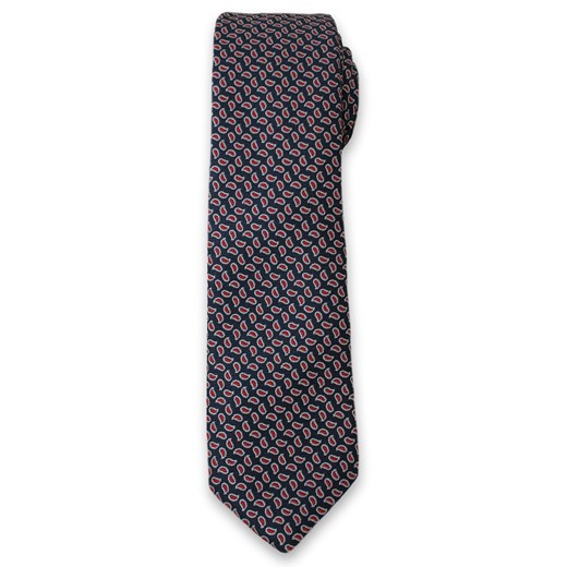 Stylowy Krawat Męski w Drobny, Czerwony Wzór Paisley - Alties- Granatowy KRALTS0107 ze sklepu JegoSzafa.pl w kategorii Krawaty - zdjęcie 37282836