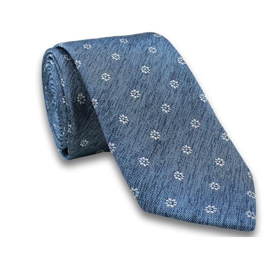 Modny Krawat Męski - Motyw Florystyczny -6,5cm- Chattier, Błękitno-Biały KRCH0884 ze sklepu JegoSzafa.pl w kategorii Krawaty - zdjęcie 37282855