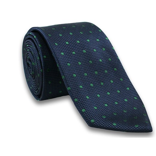 Elegancki Krawat Męski w Zielone Kropki - 6,5cm- Chattier, Granatowy KRCH0893