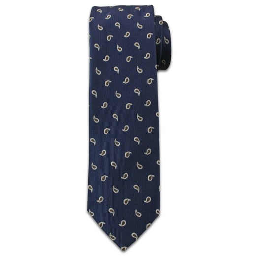 Modny Krawat Męski. Wzór Paisley, Nerka - Chattier, Granatowo-Brązowy KRCH0949 ze sklepu JegoSzafa.pl w kategorii Krawaty - zdjęcie 37282927