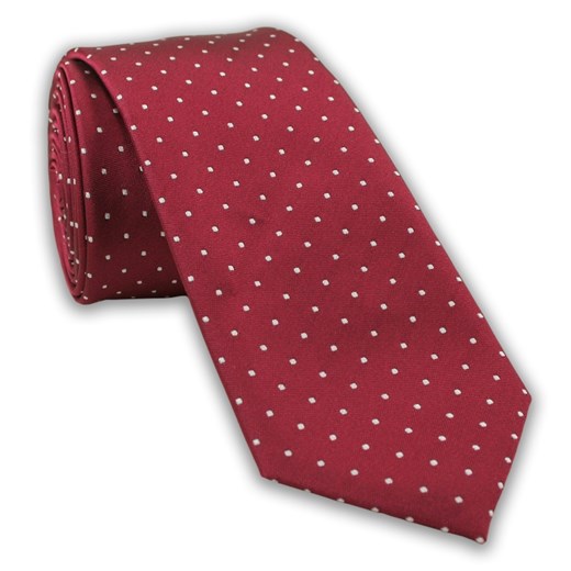 Krawat Męski w Drobne, Białe Kropki - 6 cm - Angelo di Monti, Ciemnoczerwony KRADM1163
