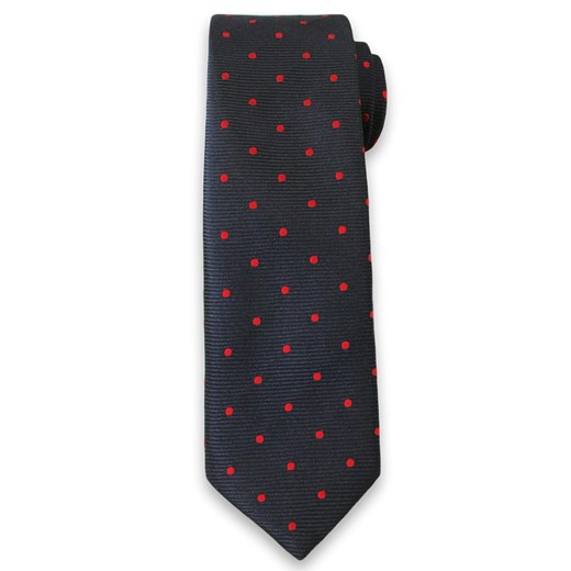 Krawat Męski w Czerwone Groszki - 6 cm - Angelo di Monti, Granatowy  KRADM1263