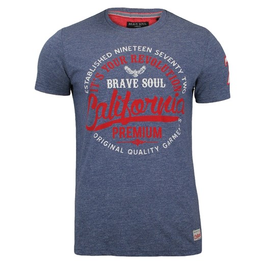 Granatowy T-Shirt (Koszulka), California - 100% BAWEŁNA - Brave Soul, Męski TSBRSSS17FLINTLTBLUE