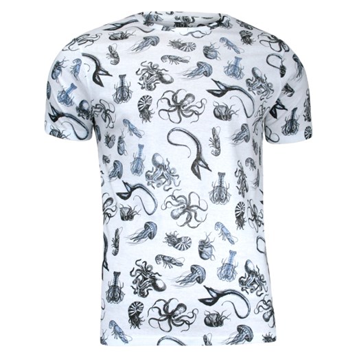 Biały T-Shirt - 100% BAWEŁNA - Owoce Morza, Mięczaki, Skorupiaki - Brave Soul, Męski TSBRSSS16BEALISHWHITE