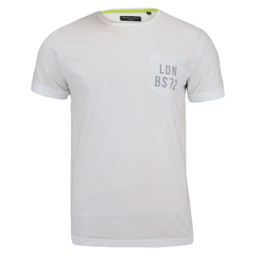Biały, Prosty T-Shirt (Koszulka), London - 100% BAWEŁNA -  Brave Soul, Męski TSBRSSS17ORITZWHITE