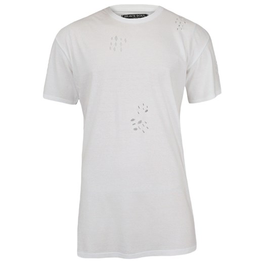 Biały, Przedłużony T-Shirt (Koszulka) z Dziurami 100% BAWEŁNA - Brave Soul, Męski TSBRSSS17BENJIwhite
