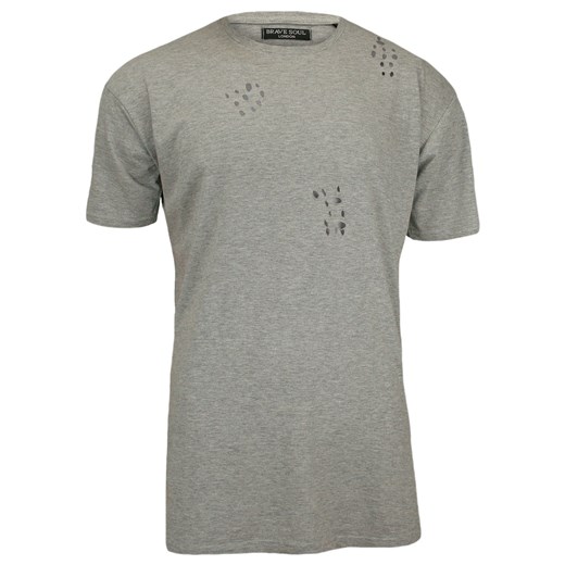 Szary, Przedłużony T-Shirt (Koszulka) z Dziurami - 100% BAWEŁNA - Brave Soul, Męski TSBRSSS17BENJIgrey