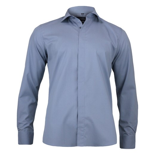 Taliowana Koszula Męska, Długi Rękaw - 100% BAWEŁNA - Kryta Plisa, Niebiesko-Fioletowy  KSDWCHIAOM4A02C