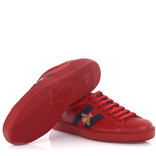 Gucci Sneakersy A38G0 ze skóry czerwone Gucci detale czerwono niebieskie