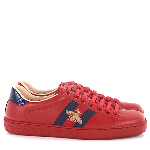 Gucci Sneakersy A38G0 ze skóry czerwone Gucci detale czerwono niebieskie