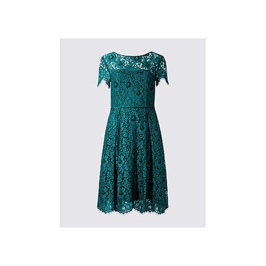 Cotton Rich Lace Short Sleeve Swing Dress  zielony Marks & Spencer  Marks&Spencer