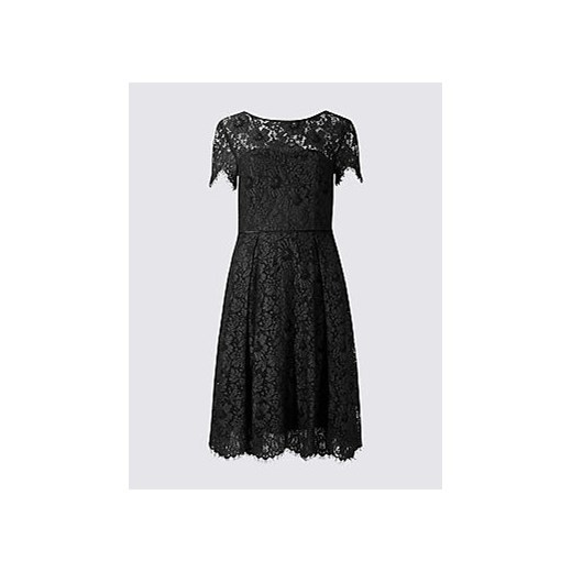 Cotton Rich Lace Short Sleeve Swing Dress  Marks & Spencer czarny  Marks&Spencer