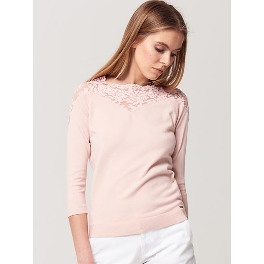 Mohito - Romantyczny sweter z koronkową aplikacją - Różowy Mohito bezowy M 