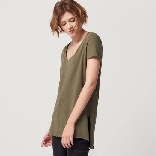 Mohito - Koszulka oversize z dekoltem w szpic - Zielony Mohito brazowy XL 