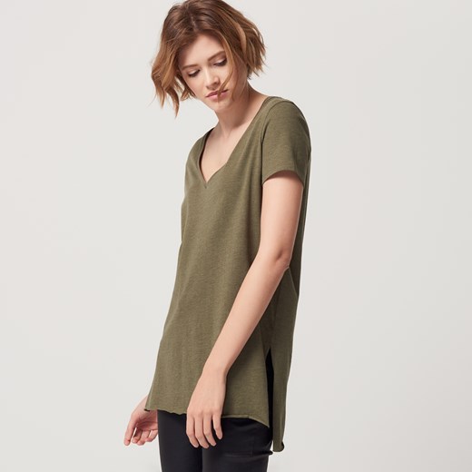 Mohito - Koszulka oversize z dekoltem w szpic - Zielony Mohito brazowy XL