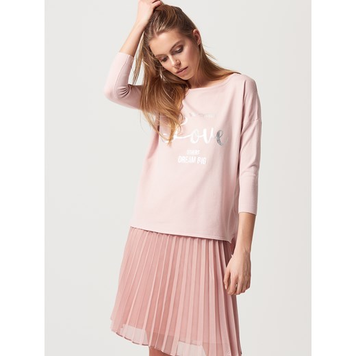 Mohito - Lekki sweter  oversize z napisem - Różowy Mohito rozowy L 