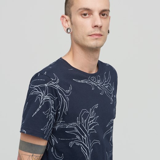 Cropp - T-shirt z printem - Granatowy Cropp szary M 
