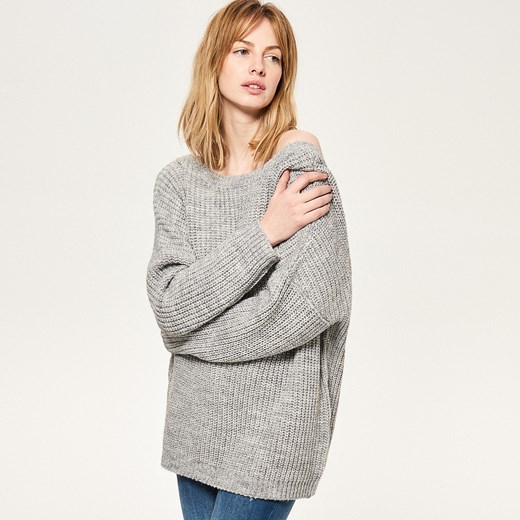 Reserved - Sweter z głębokim dekoltem - Szary Reserved  S 