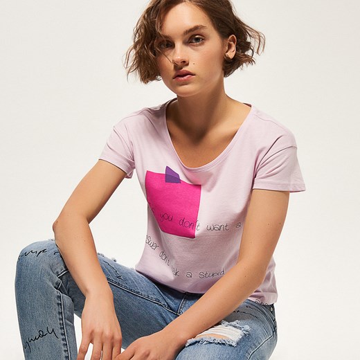 Reserved - Koszulka z nadrukiem - Różowy Reserved rozowy M 