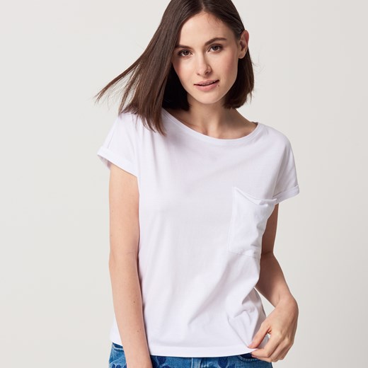 Mohito - Luźna koszulka z ozdobną kieszenią - Biały Mohito rozowy XXL 