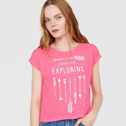 Cropp - Ladies` t-shirt - Pomarańczowy Cropp rozowy XS 