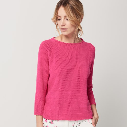 Mohito - Sweter szenilowy z raglanowym rękawem - Różowy