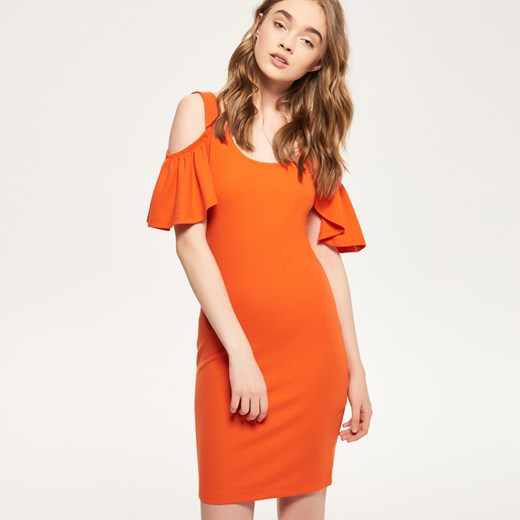 Reserved - Sukienka z wycięciami na ramiona - Pomarańczo